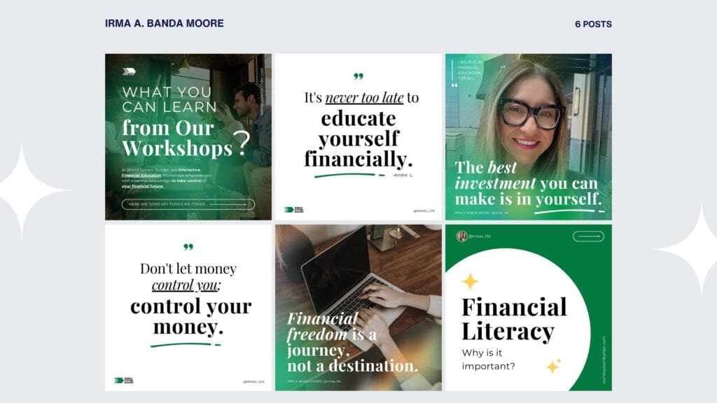 Irma A. Banda Moore financial literacy workshops feed layout