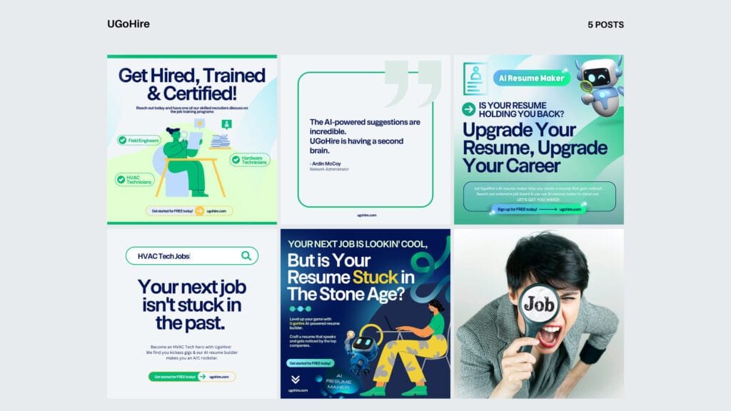 UGoHire resume and career services feed layout